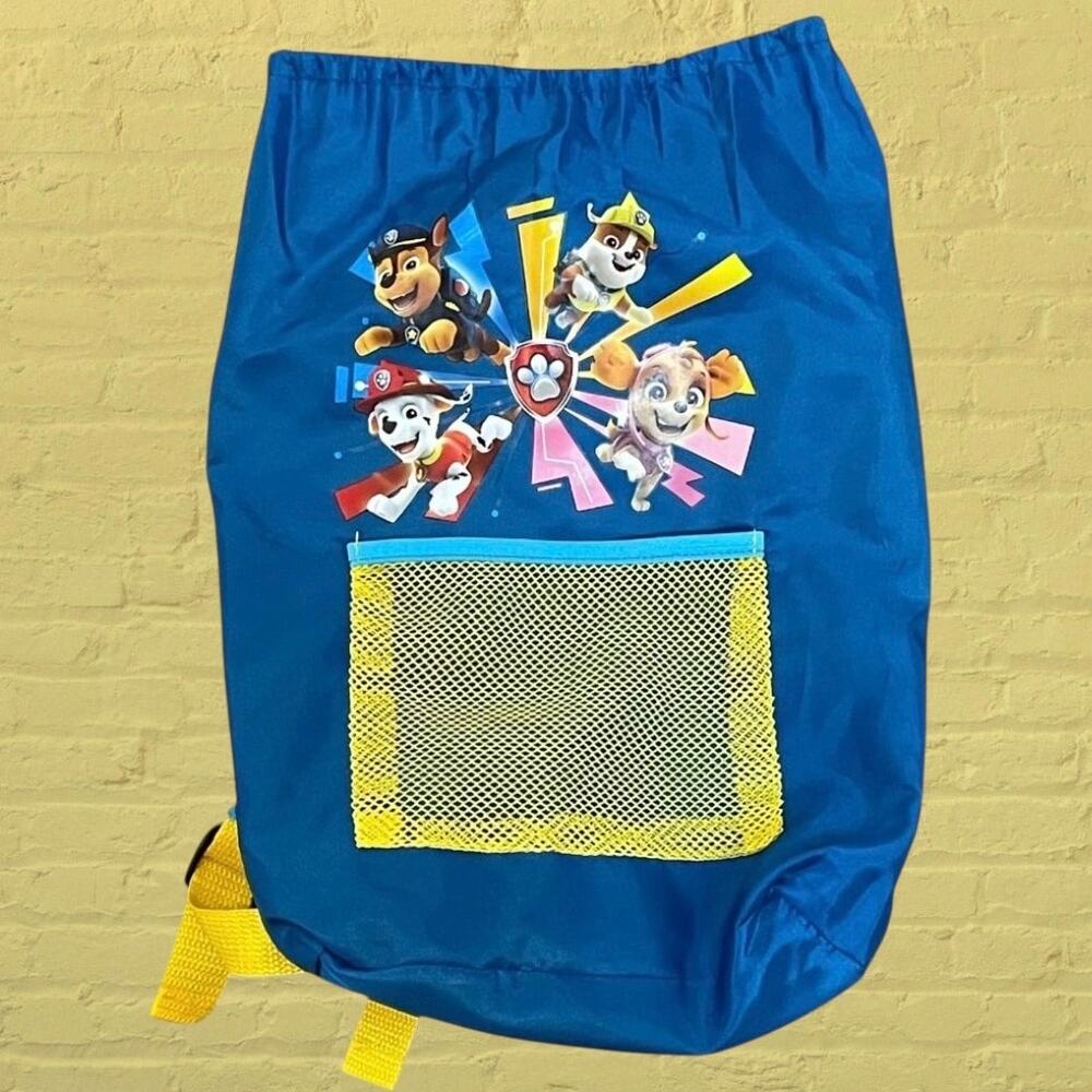 Nickelodeon Paw Patrol Kids Drawstring Backpack Blue Mesh Pocket Travel Bag 15"